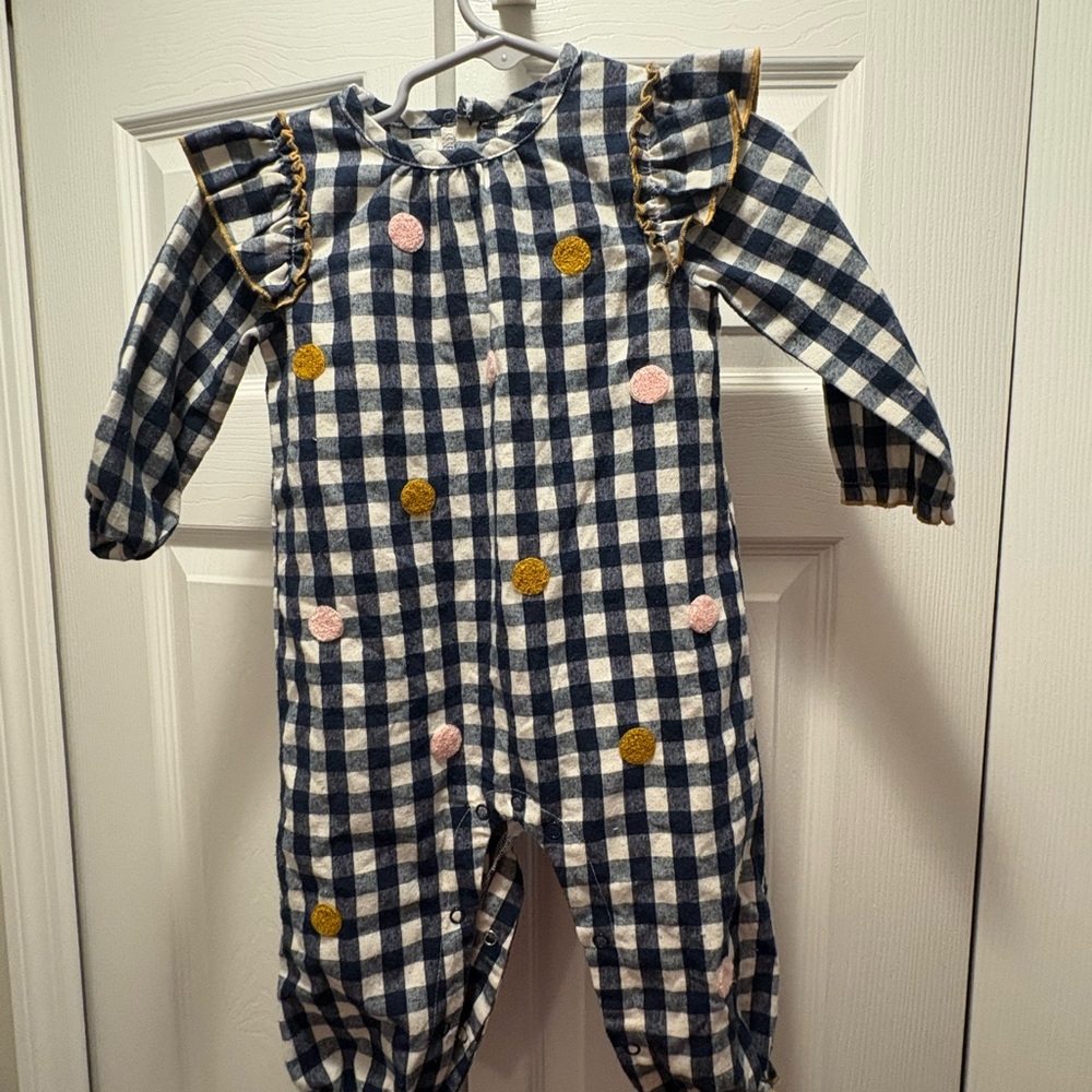 Mud Pie Blue and Cream Footies with Ruffle Collar